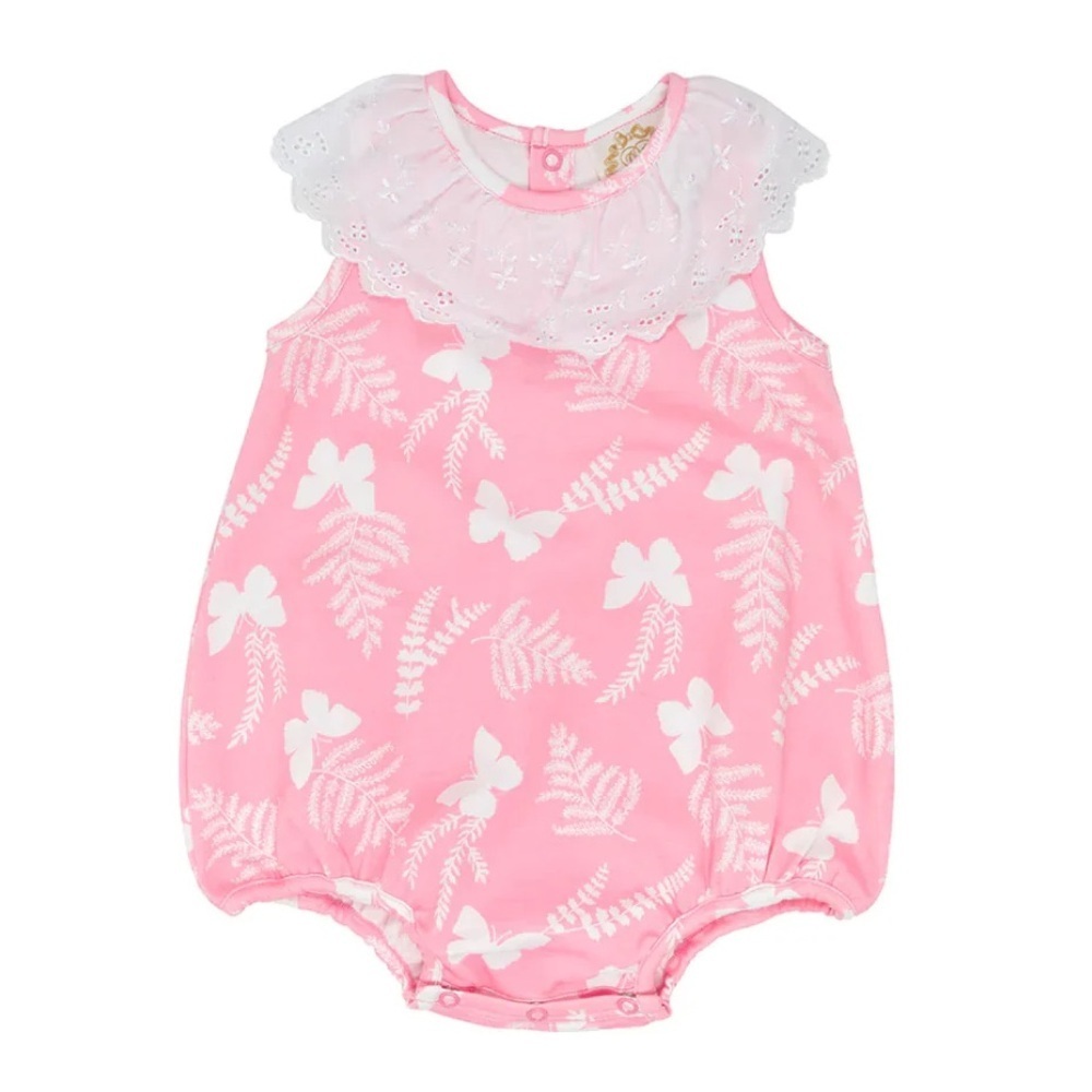 TBBC Begley Bubble Front Porch Fern romper eyelet floral pink baby girl